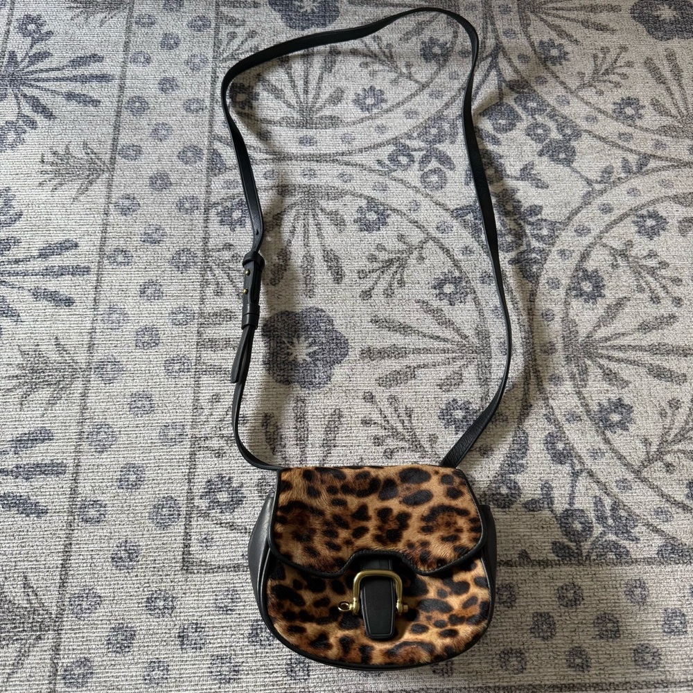 J. Crew Collection Mini Rider Italian Calf Hair Purse Leopard - Picture 2 of 8
